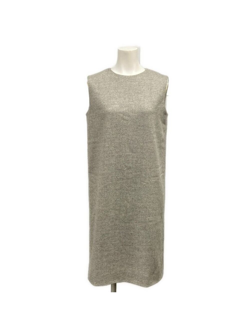 Hermes Dress S Gray Sleeveless Knee-Length Herringbone Wool